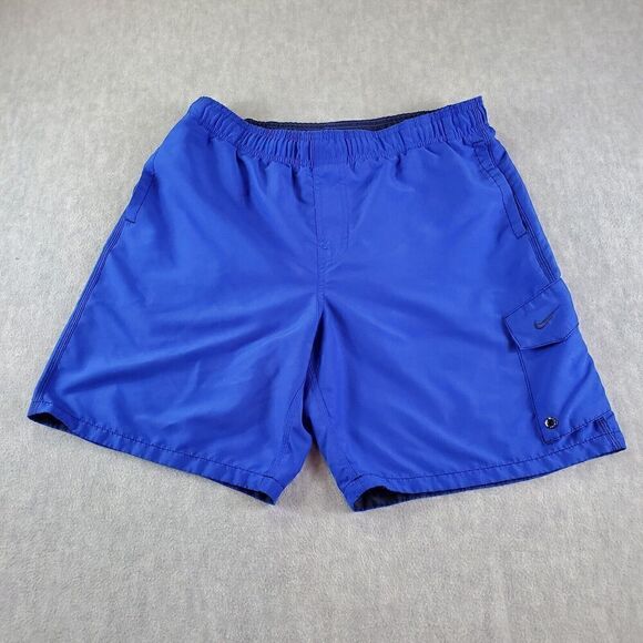 Vintage Nike Swim Trunks Mens Medium Blue Cargo Swoosh Logo Board Shorts - Picture 1 of 8